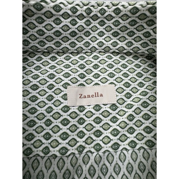 Zanella Shirt Mens Large Green Geometric Diamond Print Luxury Stretch Made In EU - Picture 2 of 10